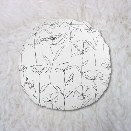 Poppy Wildblomsvart och vit minimal Blommigt Rund Kudde