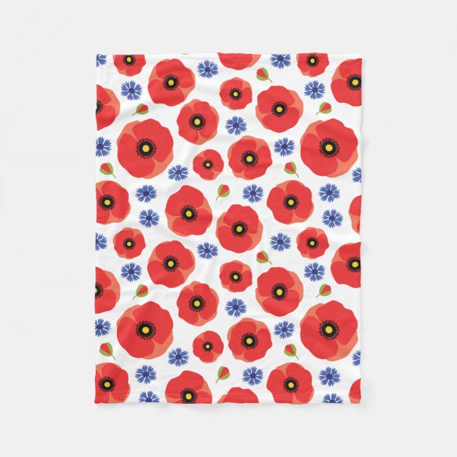 Poppys och kornblommor Mönster Fleecefilt (Framsidan)