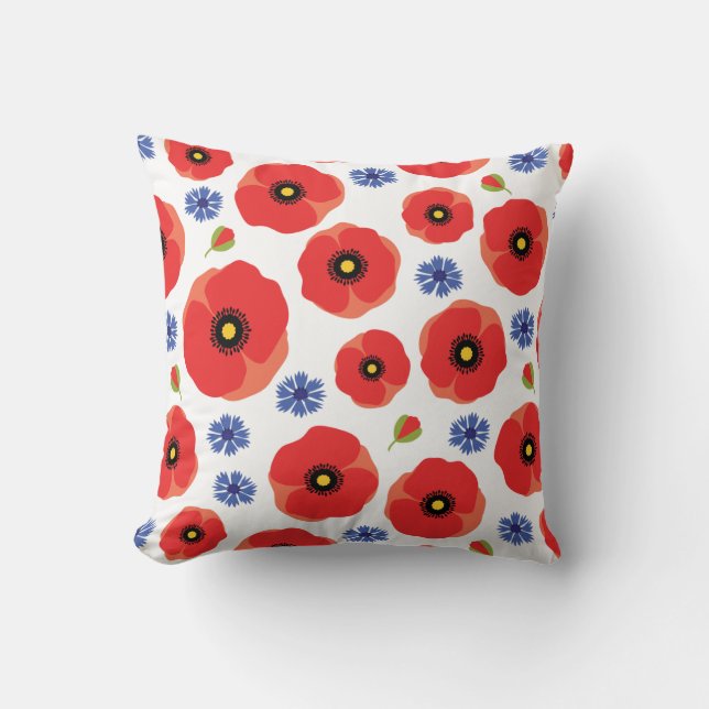 Poppys och kornblommor Mönster Kudde (Framsida)