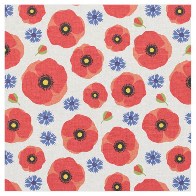 Poppys och kornblommor Mönster Tyg (Närbild)