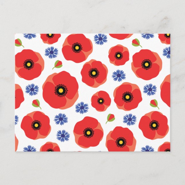 Poppys och kornblommor Mönster Vykort (Framsida)