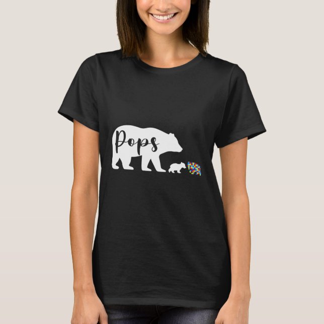 Pops Bear Autism Awareness Kärlek Support Family A T Shirt (Framsida)