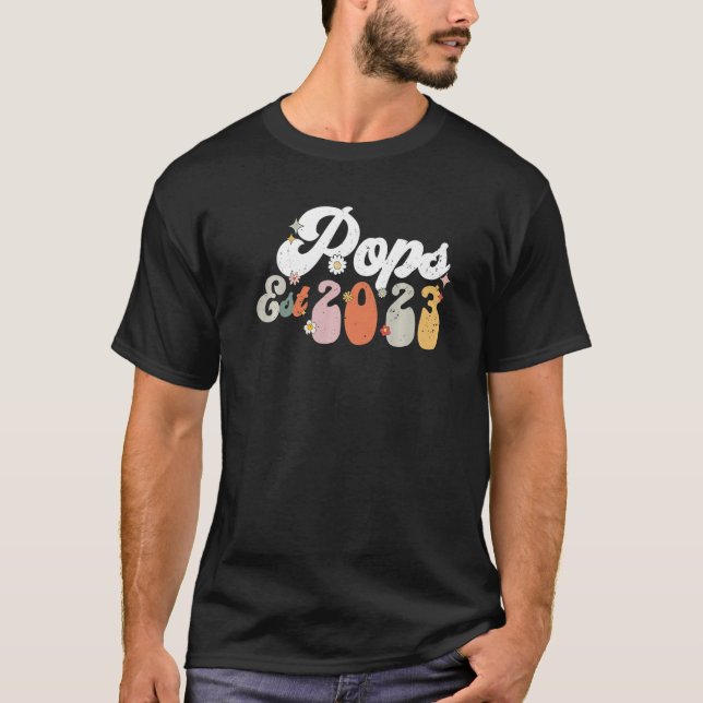 Pops Est 2023 Retro Groovy New Pops T Shirt (Framsida)