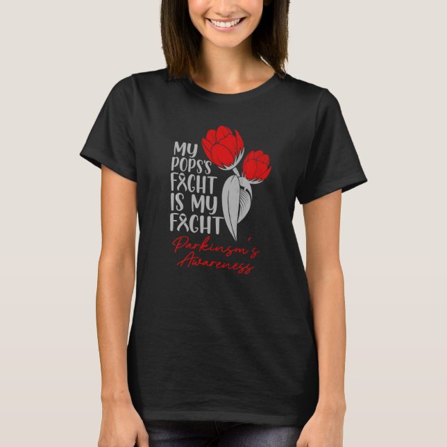 Pops Fight Parkinsons Red Tulip T Shirt (Framsida)
