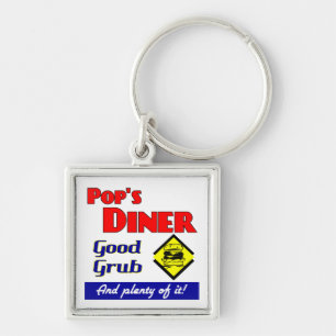 Pops Middag Retro Kitchen Say Keychain Fyrkantig Silverfärgad Nyckelring