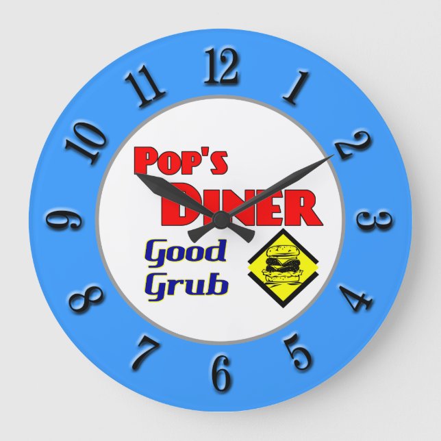 Pop's Middag Retro Red Blue Kitchen Clock Stor Klocka (Framsida)