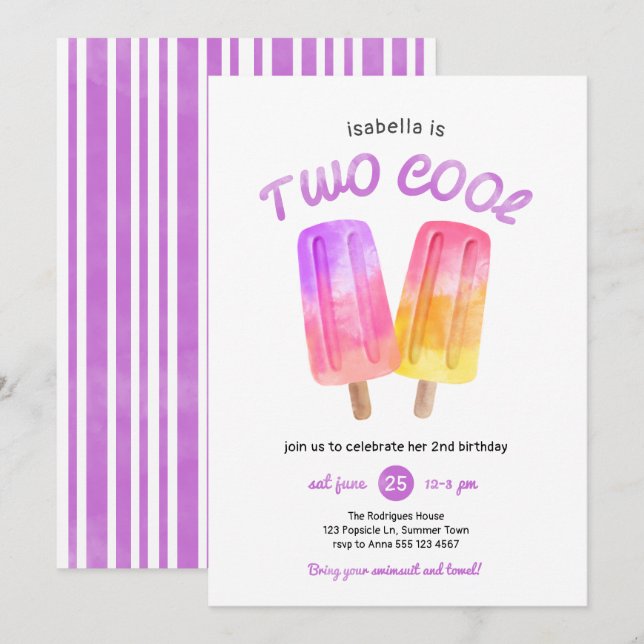 Popsicle 2:a födelsedagen Party Inbjudningar (Fram/baksida)