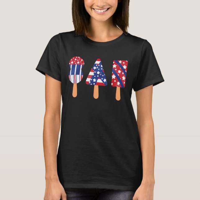 Popsicle American Flagga Rött vitt blått 4 juli T Shirt (Framsida)