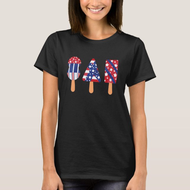 Popsicle American Flagga Rött vitt blått 4 juli T Shirt (Framsida)