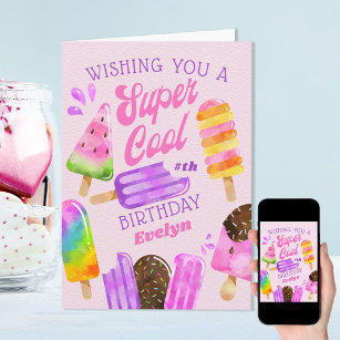 Popsicle Anpassningsbar Age Girl Toppen Birthday Kort