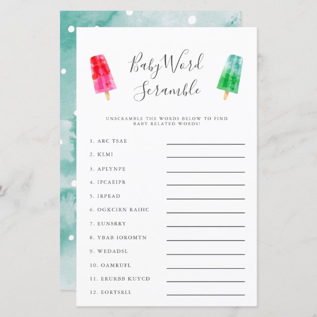 Popsicle Baby Ord Scramble Game (Fram/baksida)