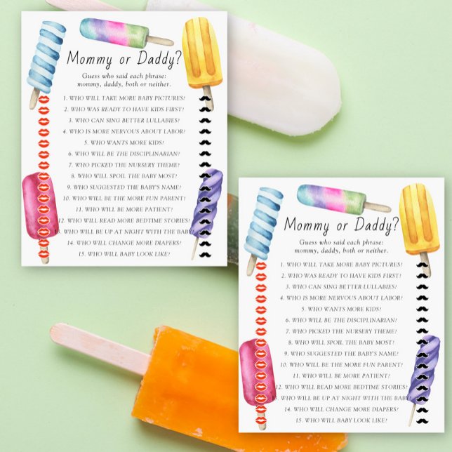 Popsicle baby shower Mamma eller pappa spel (Skapare uppladdad)