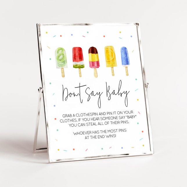 Popsicle Baby Shower Säg inte Baby Poster (Ready to Pop Baby Shower Don't Say Baby Sign)