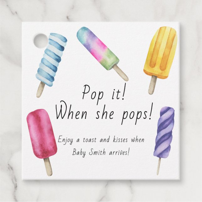Popsicle Babydusch poppade det när hon poppar Gåvor Etiketter (Framsida)