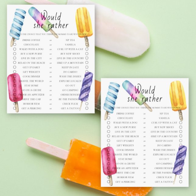 Popsicle-bebisduschen Would She Rather-spel  (Skapare uppladdad)