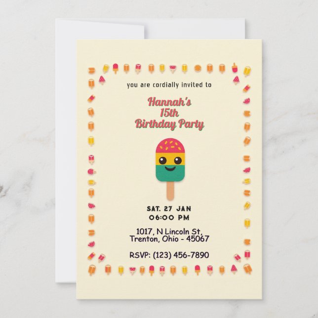 Popsicle Birthday Card över Gulten Inbjudningar (Framsida)