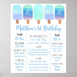 Popsicle Blue Boy First Birthday Milestone Poster