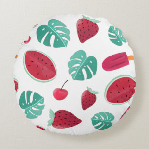 Popsicle, Cherry, Strawberry & Watermelon Rund Kudde