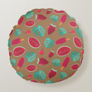 Popsicle, Cherry, Strawberry & Watermelon Rund Kudde