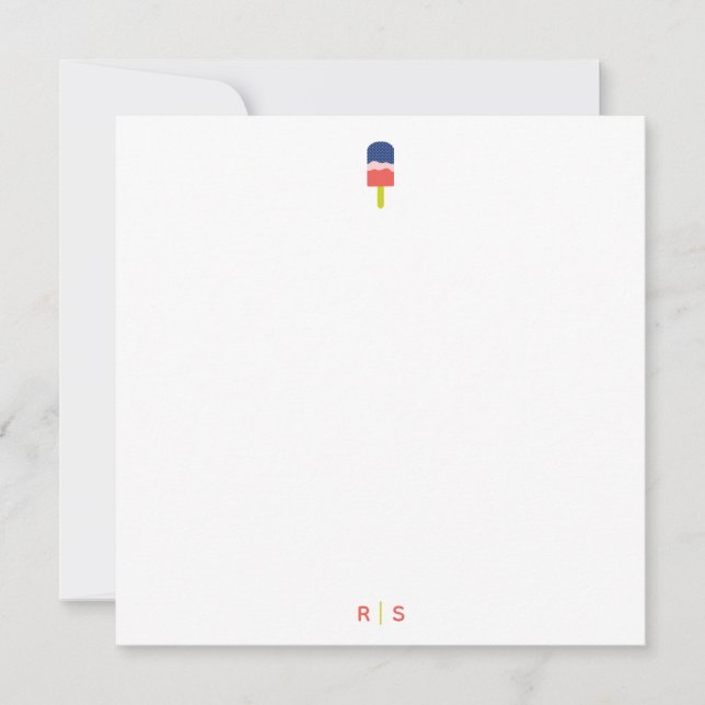 Popsicle Coral Blue Modern Personlig Monogram Anteckningskort (Framsida)