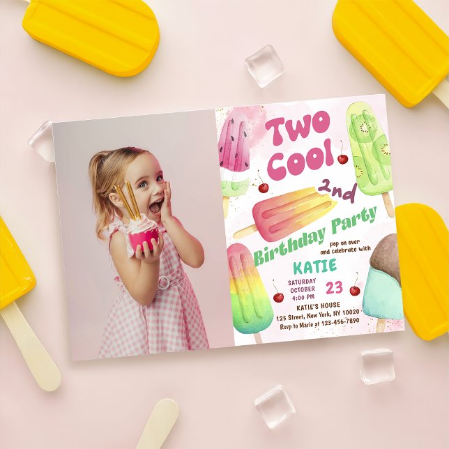 Popsicle-fest Två coola tjejer 2-års födelsedagsfo Inbjudningar (Skapare uppladdad)
