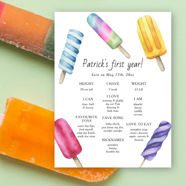 Popsicle First Birthday Milestone Birthday Poster (Skapare uppladdad)
