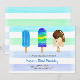 Popsicle Ice Cream Birthday, Bassäng Party Inbjudningar