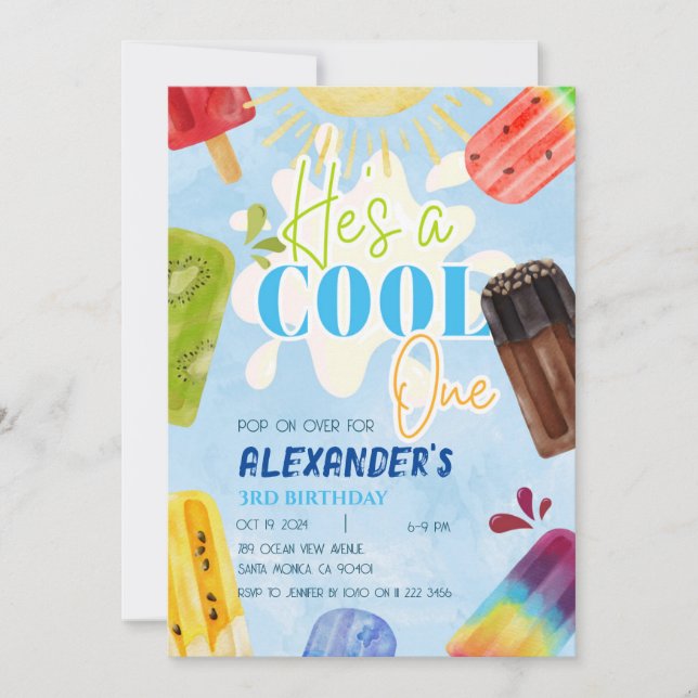 Popsicle Ice Cream Sommar 1:e tredje 4:e 6e Boy Inbjudningar (Framsida)