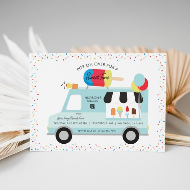 Popsicle Lastbil Födelsedagsfest inbjudan (Popsicle Truck Invitation)