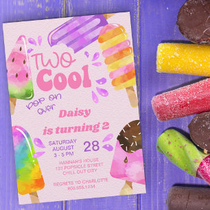 Popsicle Party 2 Coola Girls 2:a födelsedag Inbjudningar