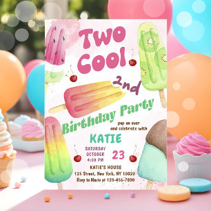 Popsicle Party 2 Coola Girls 2:a födelsedag Inbjudningar