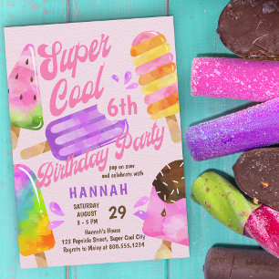 Popsicle Party, alla åldersflickor, Toppen, Coola Inbjudningar