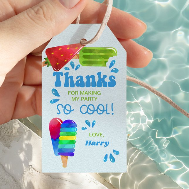 Popsicle Party Coola Ices Blue Tack Presentetikett (Popsical Birthday Party Thank You Tags by Darling & May)