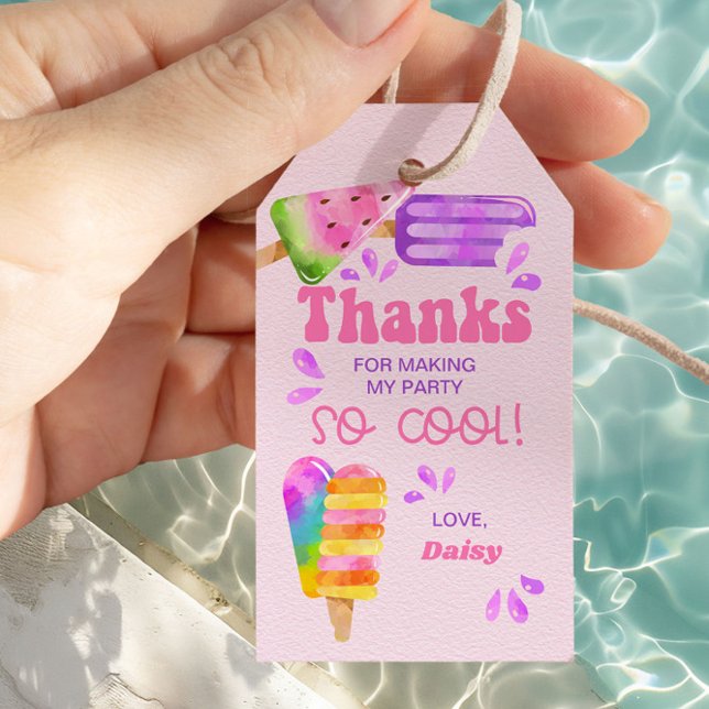 Popsicle Party Coola Ices Rosa Tack Presentetikett (Pink Popsicle Birthday Party Thank You Tags by Darling & May)