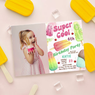 Popsicle Party Toppen Coola Birthday Photo Inbjudningar