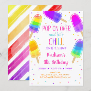 Popsicle Rainbow Rosa Girl Birthday-inbjudan Inbjudningar