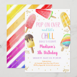 Popsicle Rainbow Rosa Guld Girl Birthday Inbjudningar