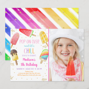 Popsicle Rainbow Rosa Guld Girl Birthday Inbjudningar