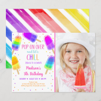Popsicle Rainbow Rosa Guld Girl Birthday Inbjudningar