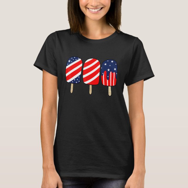 Popsicle Rött vitt blått American Flagga Patriotic T Shirt (Framsida)