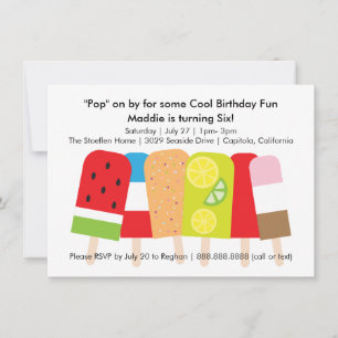 Popsicle Summer Födelsedagsfest Inbjudningar