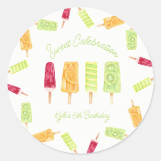Popsicle Summer Födelsedagsfest Runt Klistermärke