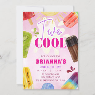 Popsicle Two Coola Sommarflicka 2:a födelsedagen Inbjudningar