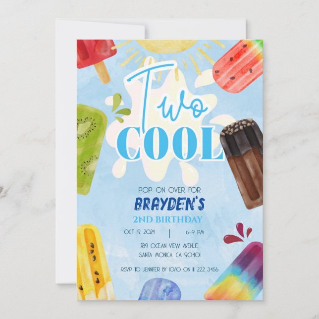 Popsicle Two Coola Sommarpojke 2:a födelsedagen Inbjudningar (Framsida)
