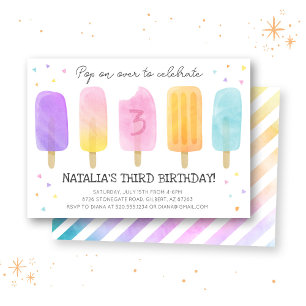 Popsicle Watercolor Rosa Girl Birthday-inbjudan Inbjudningar