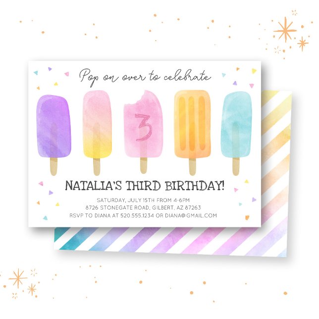 Popsicle Watercolor Rosa Girl Birthday-inbjudan Inbjudningar (Skapare uppladdad)
