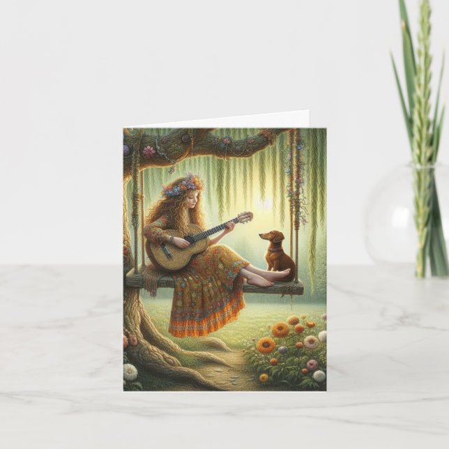 Popular Art Stil Dachshund nedladdningsbar Kort (Framsida)