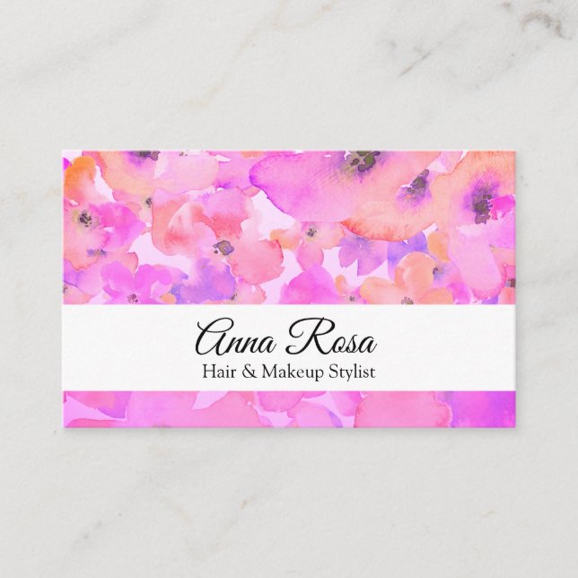*~* Populär Blommigt Watercolor Rosa Lavender-Chic Visitkort (Framsida)