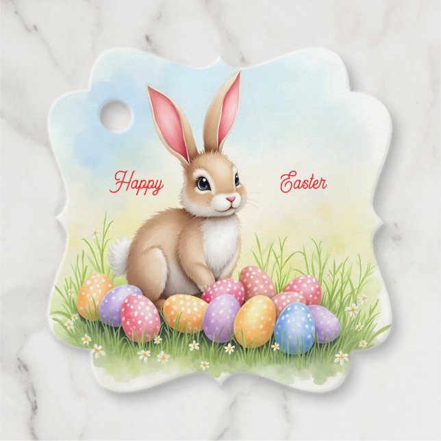 Popular Cute Easter Bunny And Eggs Collection Gåvor Etiketter (Framsida)