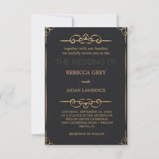 Popular Elegant Black Guld Faux Foil Script Weddin Inbjudningar (Framsida)